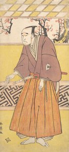 俳優の初代尾上松介、右手に閉じたうちわを持つ男 1780年。