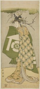 寛政6年（1794）正月、河原崎座で上演された『五引の花愛きょう曽我』の大磯の寅役、二代目長川恒世 作： Katsukawa Shun