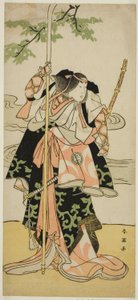 寛政5年(1793)11月、宮古芝居小屋で上演された『矢佐軍配 宮古の陣取り』における巴夫人（巴御前）役の三代目瀬川菊之丞。 作： Katsukawa Shun