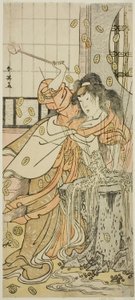 寛政二年（1790）十一月、中村座で上演された『佐用中山日置の釣鐘』のお作に扮した三代目瀬川菊之丞の龍巫女役 作： Katsukawa Shun