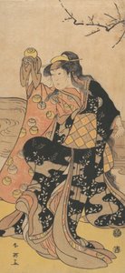 四代目 岩井半四郎 水晶玉を抱えて…の土手で踊る女役。 1788年。 作： Katsukawa Shun