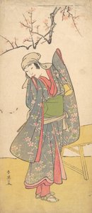 四代目岩井半四郎《木のベンチに佇む少女》 1790年 作： Katsukawa Shun