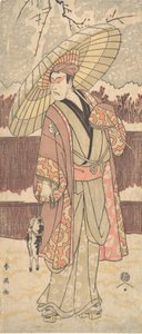 傘の下を歩く男としての第4代松本幸四郎、ca. 1796年。 作： Katsukawa Shun