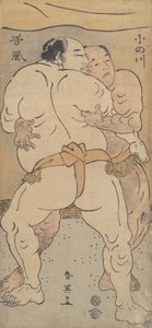 2 人の有名な力士、小野川と谷瀬。 1795年。