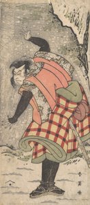 吹雪の崖のふもとに立つ京鶴役の正体不明の俳優 1793年。