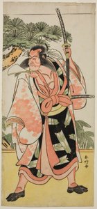 天明七年正月、桐芝居小屋で上演された『雪なずな咄』梶原源太景末役の五代目市川團十郎 作： 勝川春香®