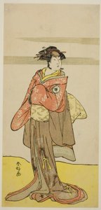 天明3年(1783)3月、中村座で上演された『江戸の花見ます曽我』の芸者お春に変装した人丸役の四代目岩井半四郎 作： 勝川春香®