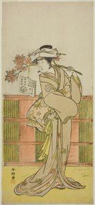 天明元年(1781)11月、市村座で上演された『昔男雪の雛形』の女占い師お松に扮した梅ヶ枝役の四代目岩井半四郎について 作： 勝川春香®