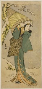 天明4年（1784）11月、中村座で上演された『隠れない蛭が小島』の清滝役、初代中村莉子 作： 勝川春香®