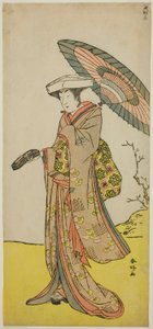 天明五年十一月中村座公演『雪もつ竹振袖源氏』ほとけ御前に変装する鎮西八郎為朝役六代目中山小十郎