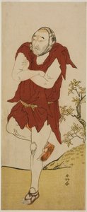 天明七年（1787）五月、中村座で上演された『景清出世の山吹』の托鉢僧（願人坊主）役、初代尾上松助 作： 勝川春香®