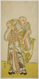 天明2年（1782）5月、市村座で上演された『志田屋形四つ木の曳舟』における二代目坂田半五郎のひげの一休役 作： 勝川春香®
