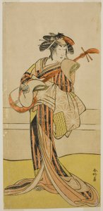 初代山下萬菊がおさんを演じた『凧蛙錦の若鷹』（1780年11月、中村座）。 作： 勝川春香®