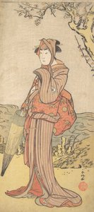 梅の木の下に立つ女性としての岩井清太郎、ca. 1788年。
