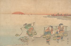 岸辺の三人の水運車 18世紀後半