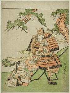 楠木正成（1294-1336）、息子正虎との別れ 作： Katsukawa Shunsei