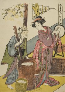 第6幕: 劇「忠臣蔵」より与一兵衛の家、1779-80年頃 (カラー木版画、中盤) 作： Katsukawa Shunsho