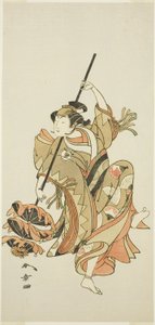 Actor Iwai Hanshirô IV Performs the Triple Umbrella Dance in “Flower of Japan: Ono no Komachi’s Five Characters” (“Kuni no Hana Ono no Itsumoji”) 作： Katsukawa Shunsho