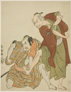 義平次とその娘婿・黒兵衛団七を演じる俳優たち 作： Katsukawa Shunsho