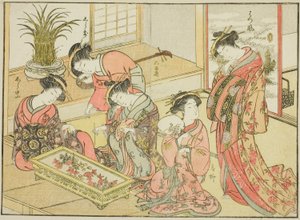 若谷の遊女 著書『清露美人合わせ姿鏡』より 1 作： Katsukawa Shunsho