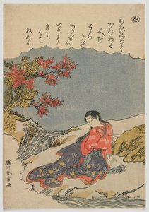 伊勢物語のファッショナブルな錦絵：を、梓弓、江戸時代、1772〜73年頃（カラー木版画） 作： Katsukawa Shunsho