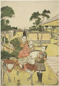 武蔵坊弁慶、捕らえられた土佐坊昌春を義経に引き合わせる（『堀河遊地の図浮絵二枚辻』） 1782年頃（錦絵；大判 作： Katsukawa Shunsho
