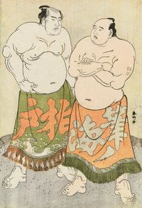 力士 筆海・柏戸の肖像画（色木版画） 作： Katsukawa Shunsho