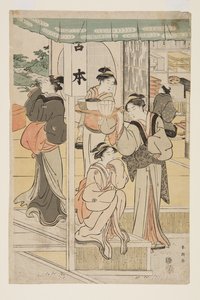 パーティーの準備（カラー木版画） 作： Katsukawa Shunsho