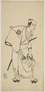 1768 年 7 月に中村座で上演された劇「あやつり歌舞伎小木」の布袋一右衛門としての俳優嵐乙八 作： Katsukawa Shunsho