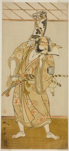 芝居色蒔絵蘇我盃で朝比奈三郎役の二代目嵐三五郎、1773年正月森田座にて上演 作： Katsukawa Shunsho