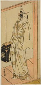 The Actor Arashi Sangoro II as the Hairdresser Obana Saizaburo in the Play Koi Musume Mukashi Hachijo, Performed at the Nakamura Theater in the Third Month, 1776 作： Katsukawa Shunsho