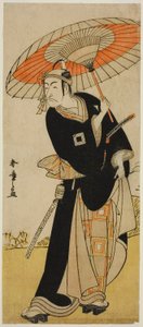 五月中村劇場にて上演された『七草よそおい蘇我』で花笠戸の助六役を演じた五代目市川團十郎、 作： Katsukawa Shunsho