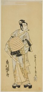 俳優市川團十郎 5 世蘇我五郎 酒井町蘇我年台記で虚無僧に変装 1771 年 1 月中村座で上演 作： Katsukawa Shunsho