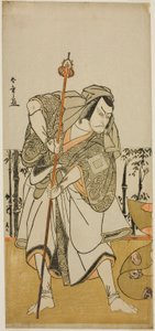 役者市川團十郎対平将門 十一月中村座で上演された将門冠の初雪で巡礼者純情に扮し、 作： Katsukawa Shunsho