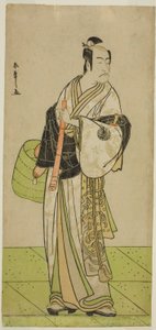 役者市川海老蔵が工藤祐経として虚無僧に変装し、1792 年に市村座で上演された若紫江戸っ子曽我 作： Katsukawa Shunsho