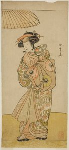 The Actor Ikushima Daikichi III as the Courtesan Naniwazu in the Play Saki Masuya Ume no Kachidoki, Performed at the Ichimura Theater in the Eleventh Month, 1777 作： Katsukawa Shunsho