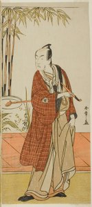1777 年 7 月 (?) 森田座 (?) で上演された「ほの新田大明神」(?) の本町丸綱五郎 (?) 役の俳優松本幸四郎 4 世 (?) 作： Katsukawa Shunsho