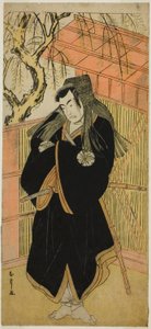 1779 年 4 月に中村劇場 (?) で上演された、菅原伝授手習鏡 (?) の松尾丸 (?) としての俳優松本幸四郎 (?) 作： Katsukawa Shunsho