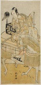 1774 年 11 月、森田座で上演された芝居「一の登美月の顔見世」で松浦左衛門に扮した尾形三郎役の俳優松本幸四郎 4 世 作： Katsukawa Shunsho