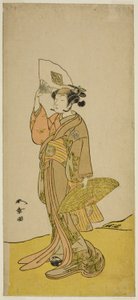 The Actor Nakamura Matsue I as Kasaya Sankatsu (?) in the Play Hana no Gosho Konegen Butai (?), Performed at the Nakamura Theater (?) in the Eighth Month, 1772 (?) 作： Katsukawa Shunsho