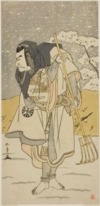 十一月市村座で上演された芝居「稚児鳥居 飛入きつね」で、俳優・中村中蔵初代悪源田吉良が巡礼者に変装し、 作： Katsukawa Shunsho