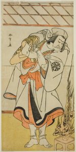 1780 年、第 11 月に中村座で上演された劇「きかえる錦の若夜」で、修行僧に変装した俳優中村中蔵初代 鎮西八郎為朝 作： Katsukawa Shunsho