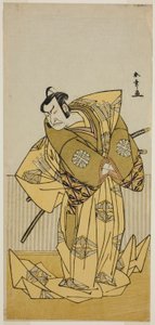 1778 年 2 月に市村劇場 (?) で上演された芝居「ここきまぜて曽我隆夫 (?)」で工藤祐経 (?) を演じた俳優中村中蔵 (?) 作： Katsukawa Shunsho