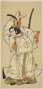 1773年、11月、中村座で上演された芝居「ごひいき勧進帳」で高麗皇子役の中村中蔵初代 作： Katsukawa Shunsho