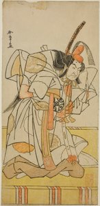 1778 年 11 月、森田座で上演された芝居「錦追の弓取」の高広宮としての俳優中村中蔵初代 作： Katsukawa Shunsho