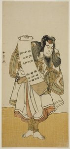 1776 年 11 月、森田座で上演された芝居『ひきつれてやごえ太平記』の巡回僧としての俳優中村仲蔵初代 作： Katsukawa Shunsho