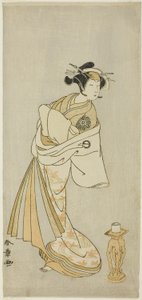 芝居「京成もみじの」第二部ラストシーン「その写し絵松にかえで」所作事舞曲「その写し松にかえで」で花魁高雄の精霊を演じた初代中村能志夫 打掛（オーバーKの遊女） 作： Katsukawa Shunsho