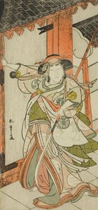 七月二十五日より中村劇場で上演される和田合戦女舞鶴の門を打ち破る版画御前役の初代中村富十郎 作： Katsukawa Shunsho
