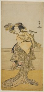1777 年 11 月、市村劇場で上演された稚児鳥居とびいりきつねで姥ヶ岳の女狐役の中村富十郎初代 作： Katsukawa Shunsho