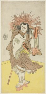 六代目中山小十郎は、『雪持竹振袖源氏』第一部第三幕、祇園社中の灯明役で、長田太郎景宗（実体は八丁筒盗の喜平次）を演じる、 作： Katsukawa Shunsho
